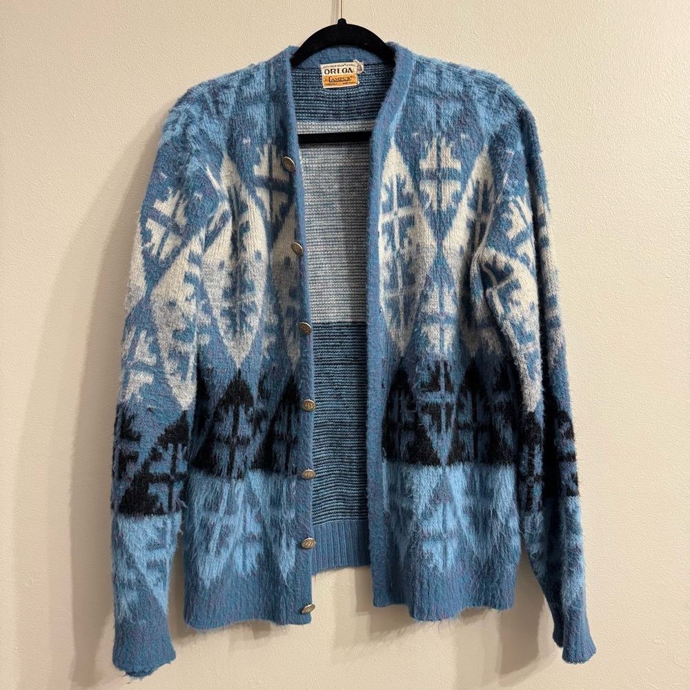 Vintage Campus Mid Century 1950s Blue Grandpa Cardigan Sweater | Men’s Large